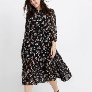 Madewell Sheer Button-Front Tier Midi Dress in Carnation Toss Size Medium